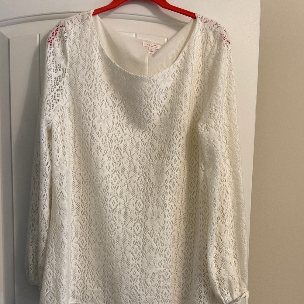 LC Lauren Conrad White Lace-Overlay Long Sleeve Tunic